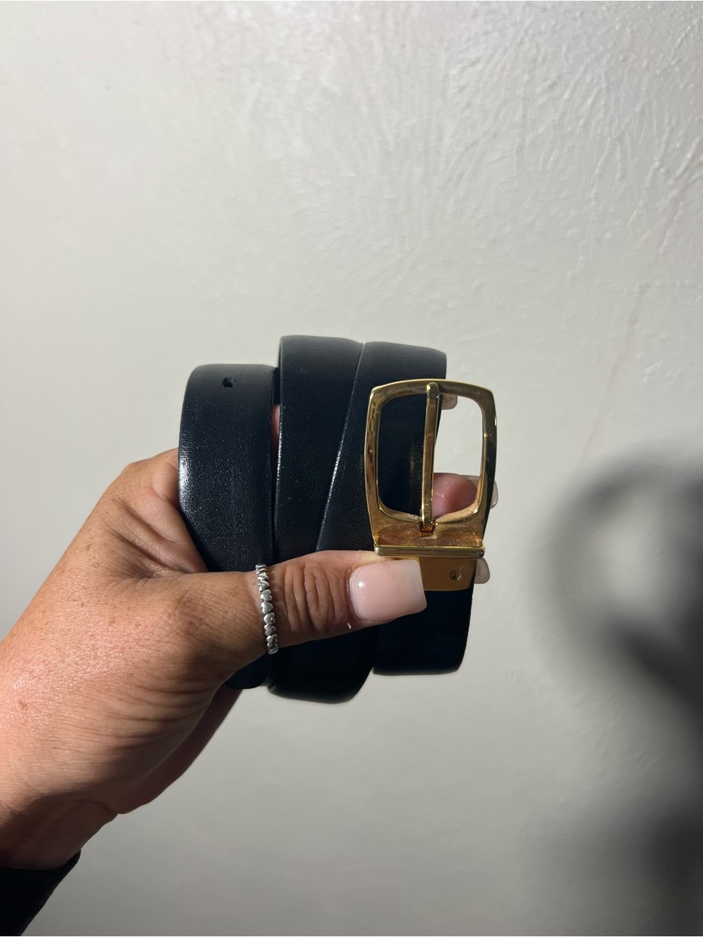 Vintage YSL Yves Saint Laurent Classic Black Leather Belt with Gold Buckle